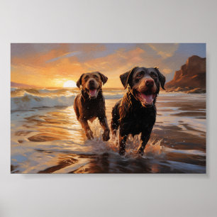 Två Labradors på stranden Poster