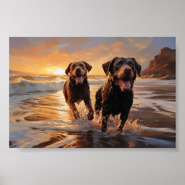 Två Labradors på stranden Poster (Framsidan)