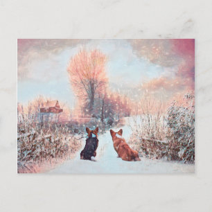 Två Land Welsh Corgis i Snö Vykort