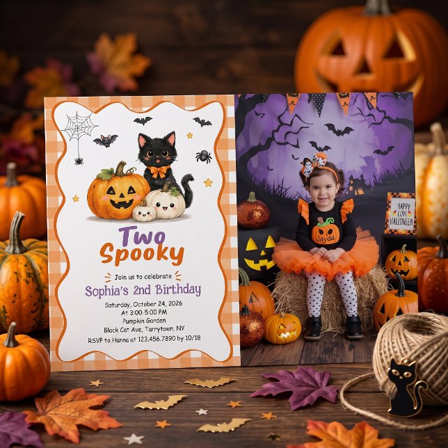 Två läskiga Halloween 2-års födelsedagsinbjudan Fo Inbjudningar (Skapare uppladdad)
