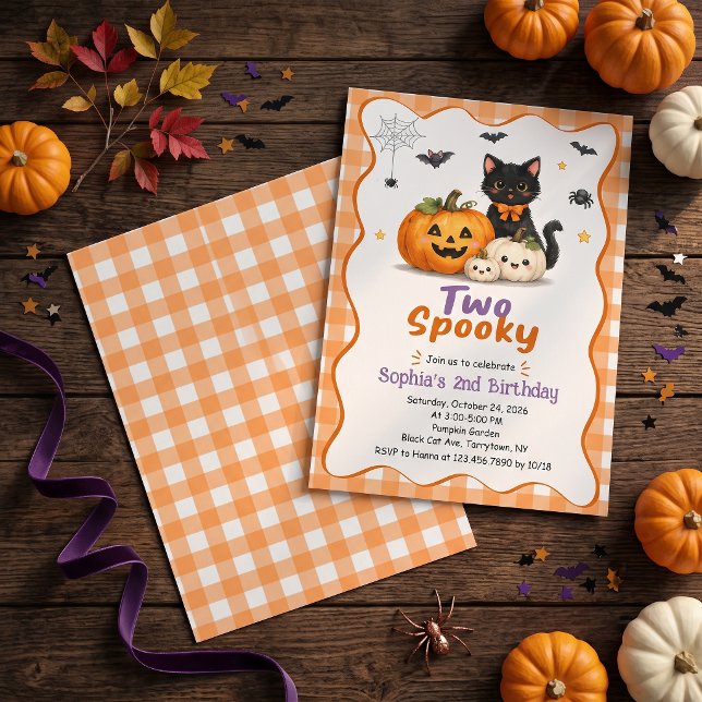 Två läskiga Halloween 2-års födelsedagsinbjudan Inbjudningar (Skapare uppladdad)