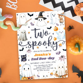 Två läskigt söta Halloween-ghost 2-års födelsedags Inbjudningar