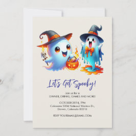 Två leksaker spöken klädd i häxhatt, Halloween Inbjudningar