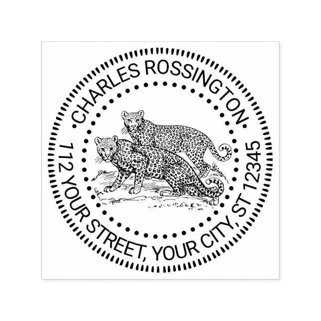Två leoparder som står Namn Returadress Självfärgande Stämpel (Design)