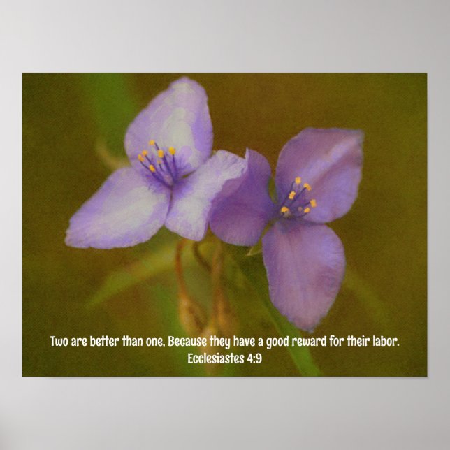 Två Lila blommor Bible Verse Art Poster (Framsidan)