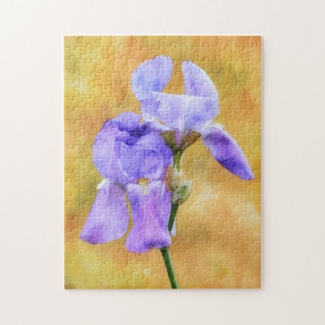 Två Lila blommor Iris Vår Puzzle Art Pussel (Vertikal)