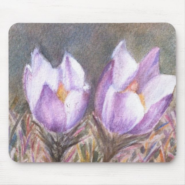 TVÅ LILA CROCUSES MOUSEPAD MUSMATTA (Framsidan)