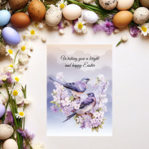 Två Lila fåglar i Vår blommor Påsk