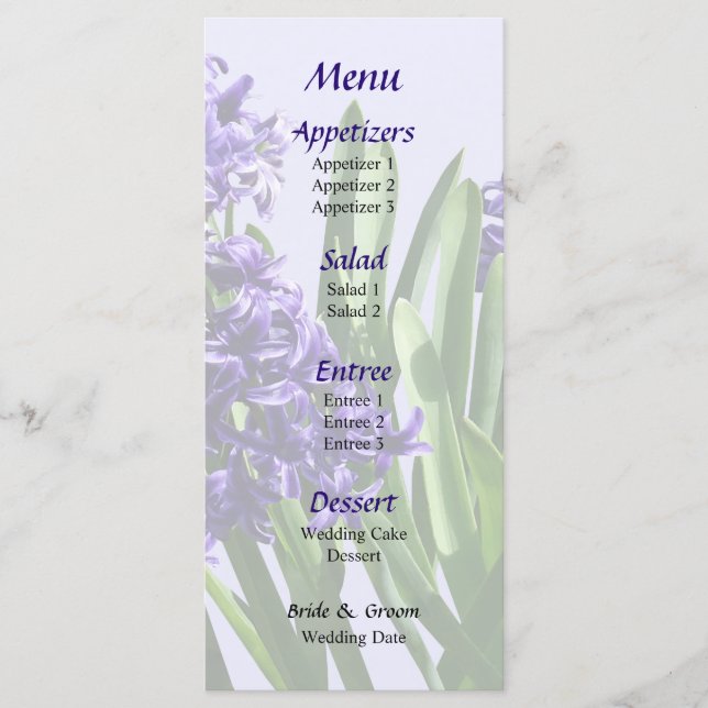 Två Lila Hyacinths Bröllop Menu Meny (Framsida)