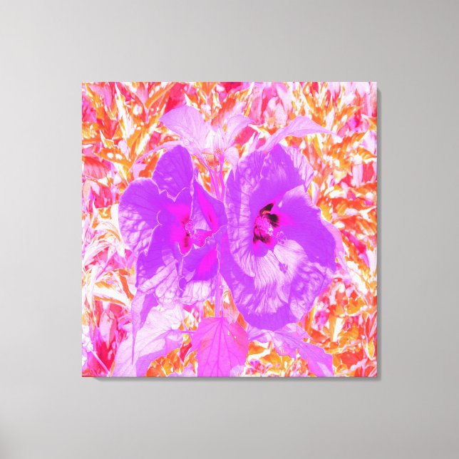 Två Lila och Shock rosa Plum Crazy Hibiscus Canvastryck (Framsida)