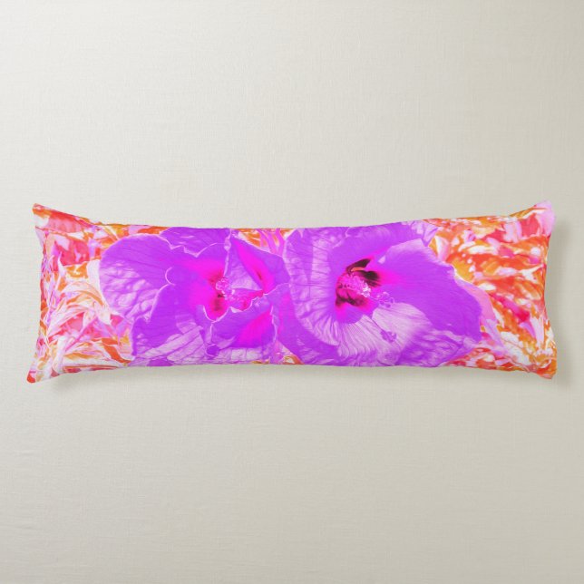 Två Lila och Shock rosa Plum Crazy Hibiscus Kroppskudde (Framsidan)