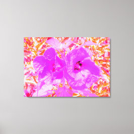 Två Lila och Shock rosa Plum Crazy Hibiscus på Red Canvastryck