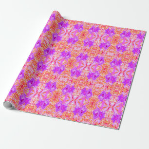 Två Lila och Shock rosa Plum Crazy Hibiscus på Red Presentpapper