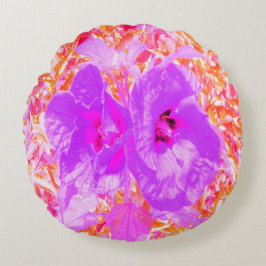 Två Lila och Shock rosa Plum Crazy Hibiscus Rund Kudde