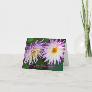 "Två Lila & White Dahlias" Grattis på födelsedagen Kort