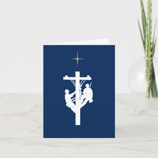 Två Linemen White Silhouette på Poll Julafton Card Kort (Framsida)