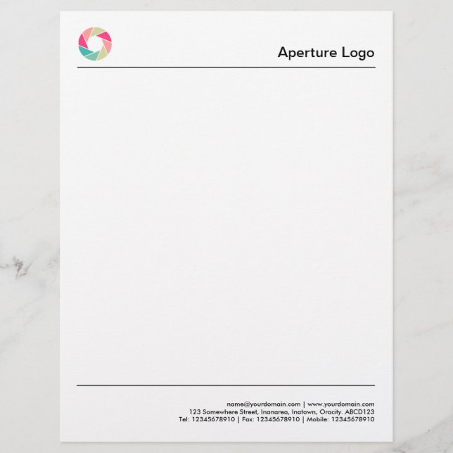 Två Linjer - Färgglatt Aperture Logotyp Brevhuvud (Framsida)