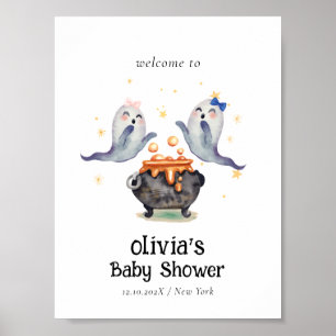 Två Little Boos Ghost Twillingars Baby Shower Välk Poster