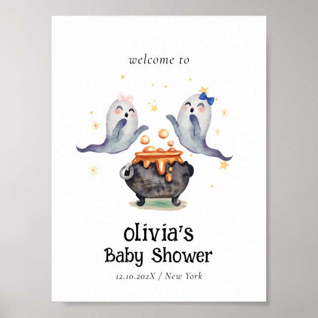 Två Little Boos Ghost Twillingars Baby Shower Välk Poster (Framsidan)