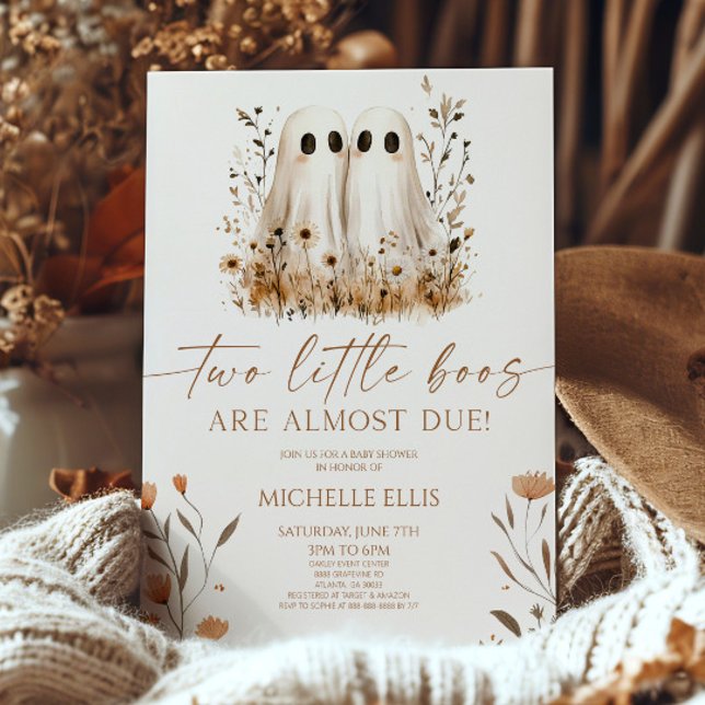 Två Little Boos Ghost Wildblommes Twillingar Baby  Inbjudningar (Skapare uppladdad)