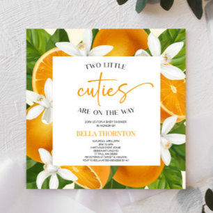 Två Little Cuties Twillingars Orange Baby Shower Inbjudningar