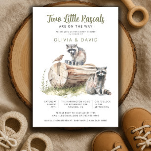 Två Little Rascals Baby Raccoon Twillingars Baby S Inbjudningar