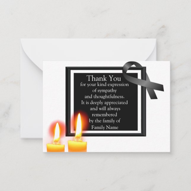 Två ljus efter begravningstack. anteckningskort (Framsida)