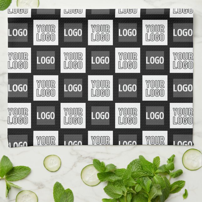 Två Logotyper eller Bilder som repeterar Mönster Kökshandduk (Vikta)