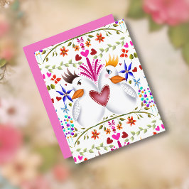 Två love birds hjärtan blommor Valentines day