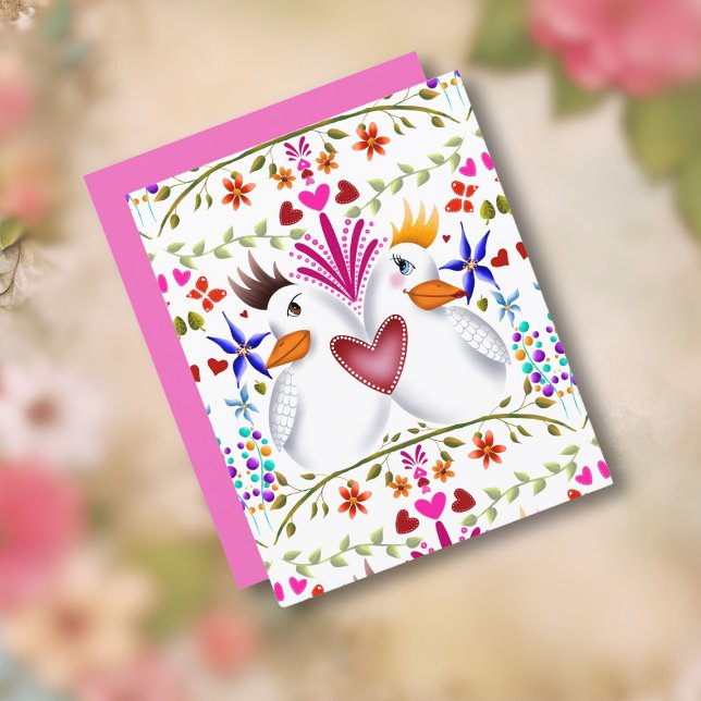 Två love birds hjärtan blommor Valentines day (Skapare uppladdad)