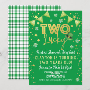 Två Lucky 2:a födelsedagen St patrick's day Party Inbjudningar