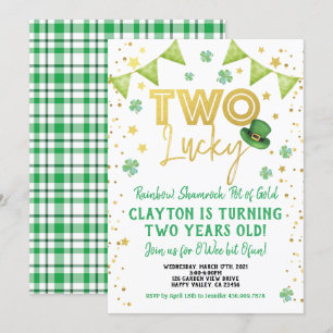 Två Lucky 2-års födelsedag St Patrick's Day-fest Inbjudningar