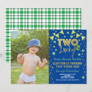 Två Lucky 2-års födelsedag St. Patrick's Day Foto Inbjudningar