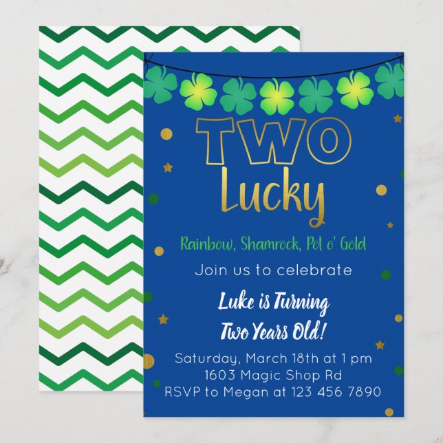 Två Lucky 2nd Birthday Inbjudningar (Fram/baksida)
