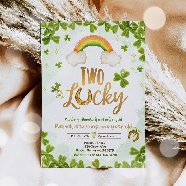 Två Lucky Birthday St Patrick:s andra födelsedag P Inbjudningar (Skapare uppladdad)