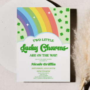 Två Lucky Charms Rainbow Klöver Twillingar Baby Sh Inbjudningar