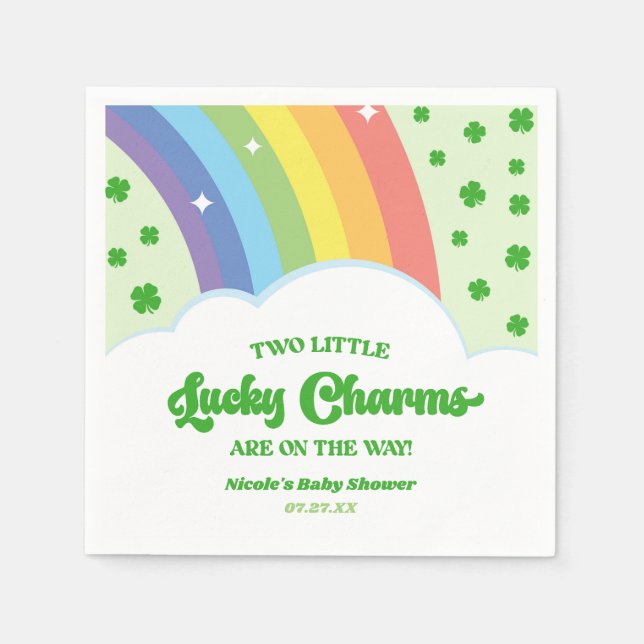 Två Lucky Charms Rainbow Twillingars Baby Shower Pappersservett (Framsidan)