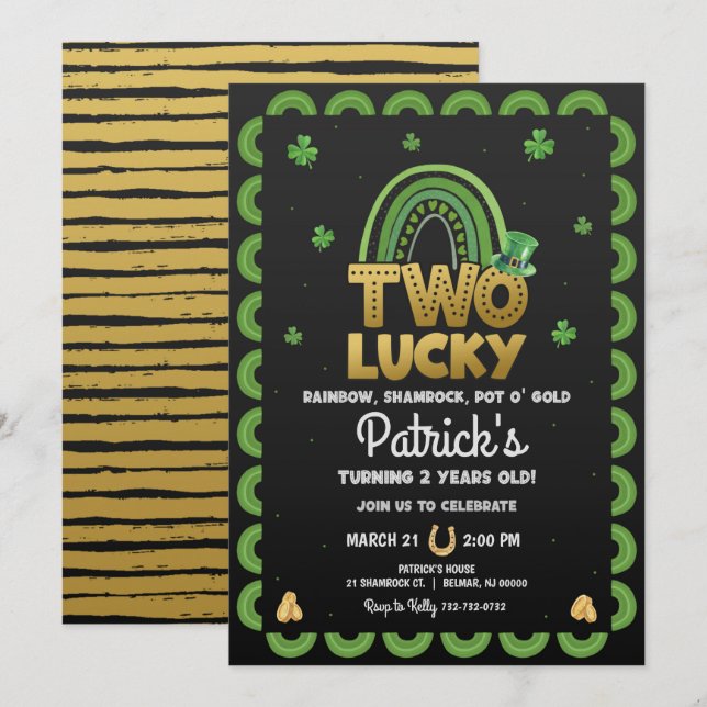 Två Lucky Födelsedagsinbjudan St Patrick's Day Inbjudningar (Fram/baksida)