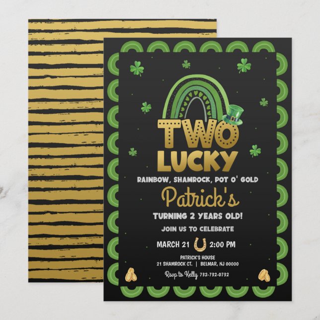 Två Lucky Födelsedagsinbjudan St Patrick's Day Inbjudningar (Fram/baksida)
