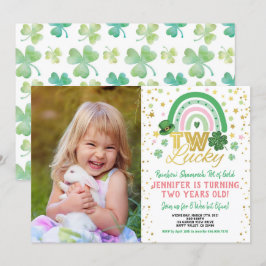 Två Lucky Girl Första födelsedagen St Patrick's Fo Inbjudningar