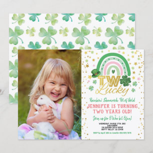 Två Lucky Girl Första födelsedagen St Patrick's Fo Inbjudningar