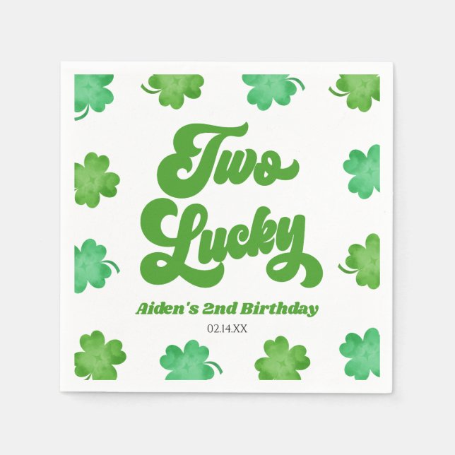 Två Lucky Grön Shamrock Klöver 2-års Födelsedagsfe Pappersservett (Framsidan)