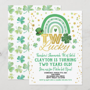 Två Lucky Kid 2:a födelsedagen, St patrick's day Inbjudningar