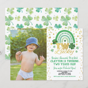 Två Lucky Second Birthday St patrick's day Photo Inbjudningar