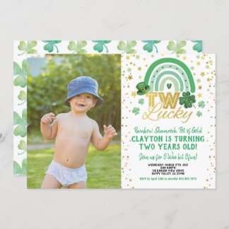 Två Lucky Second Birthday St patrick's day Photo Inbjudningar