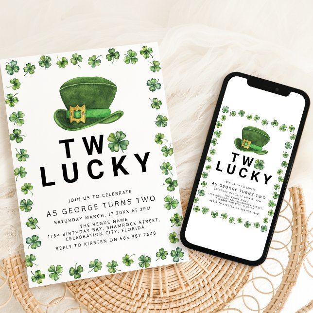 Två Lucky Shamrock 2-års födelsedagsfest Inbjudningar (Skapare uppladdad)
