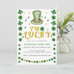 Två Lucky Shamrock Födelsedagsfest inbjudan