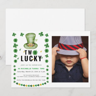 Två Lucky Shamrock Födelsedagsfest inbjudan