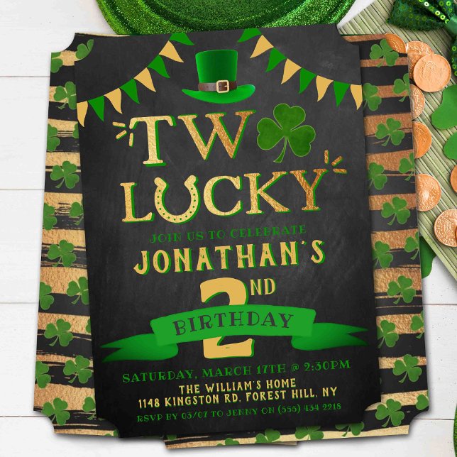 Två Lucky St. Patrick dag 2:a födelsedagen Inbjudningar (Skapare uppladdad)