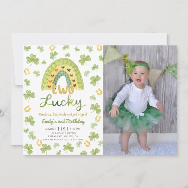 Två Lucky St Patrick's 2-års födelsedagsinbjudan Inbjudningar (Framsida)